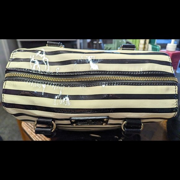 Kate Spade Wellesley Alessa Patent Black Cream Satchel Purse - Picture 6 of 8